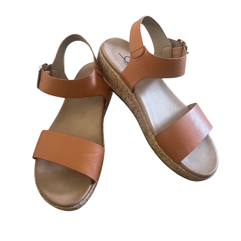 Bakers Tan Faux Leather Cork Wedge Sandals - 9